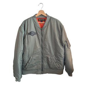 Harley Davidson Gray Green Bomber Jacket Slim Fit Men's Size 2XL Harley Logo Coa